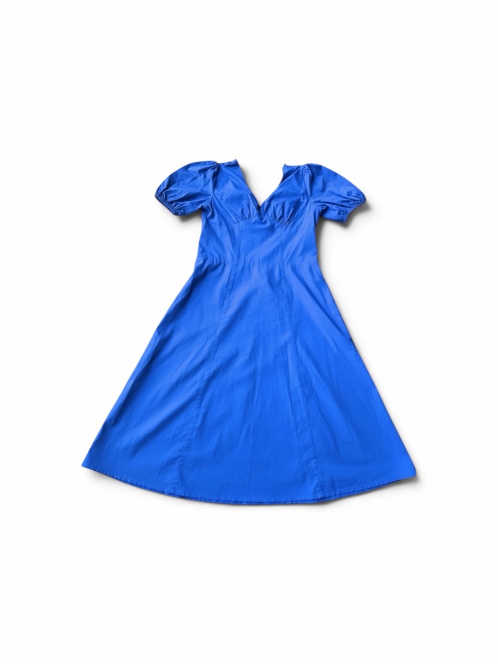 LOFT Cobalt Puff-Sleeve V-Neck Midi Dress